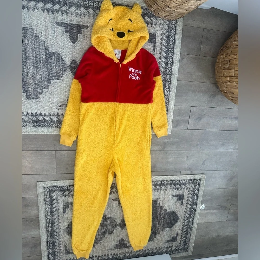 Y2K Disney Winnie the Pooh Women’s Hooded Pooh Zip Onesie Pjs Costume Size Small - Picture 4 of 15